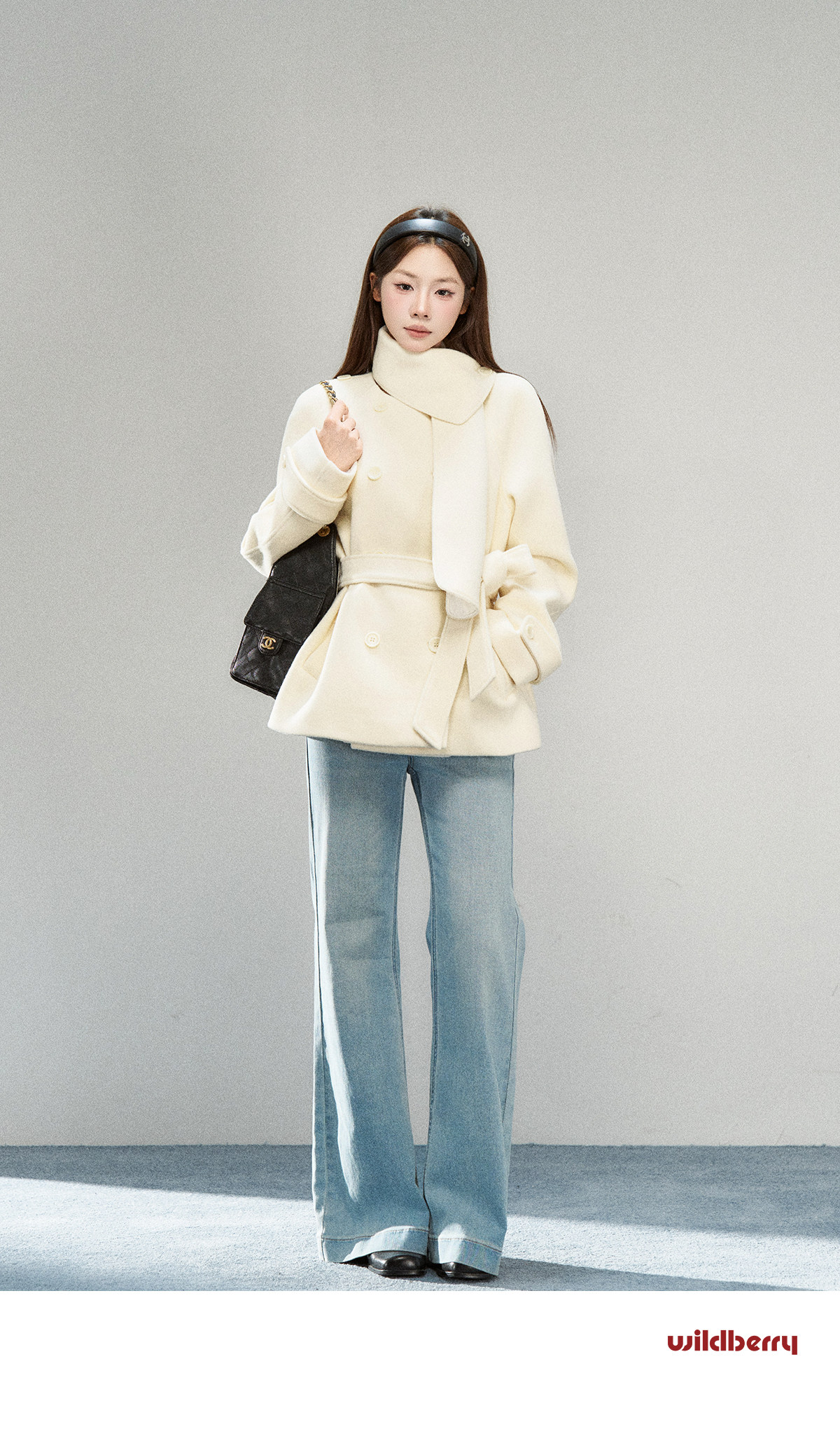 Wildberry Scarf-Collar Tie-Waist Short Coat