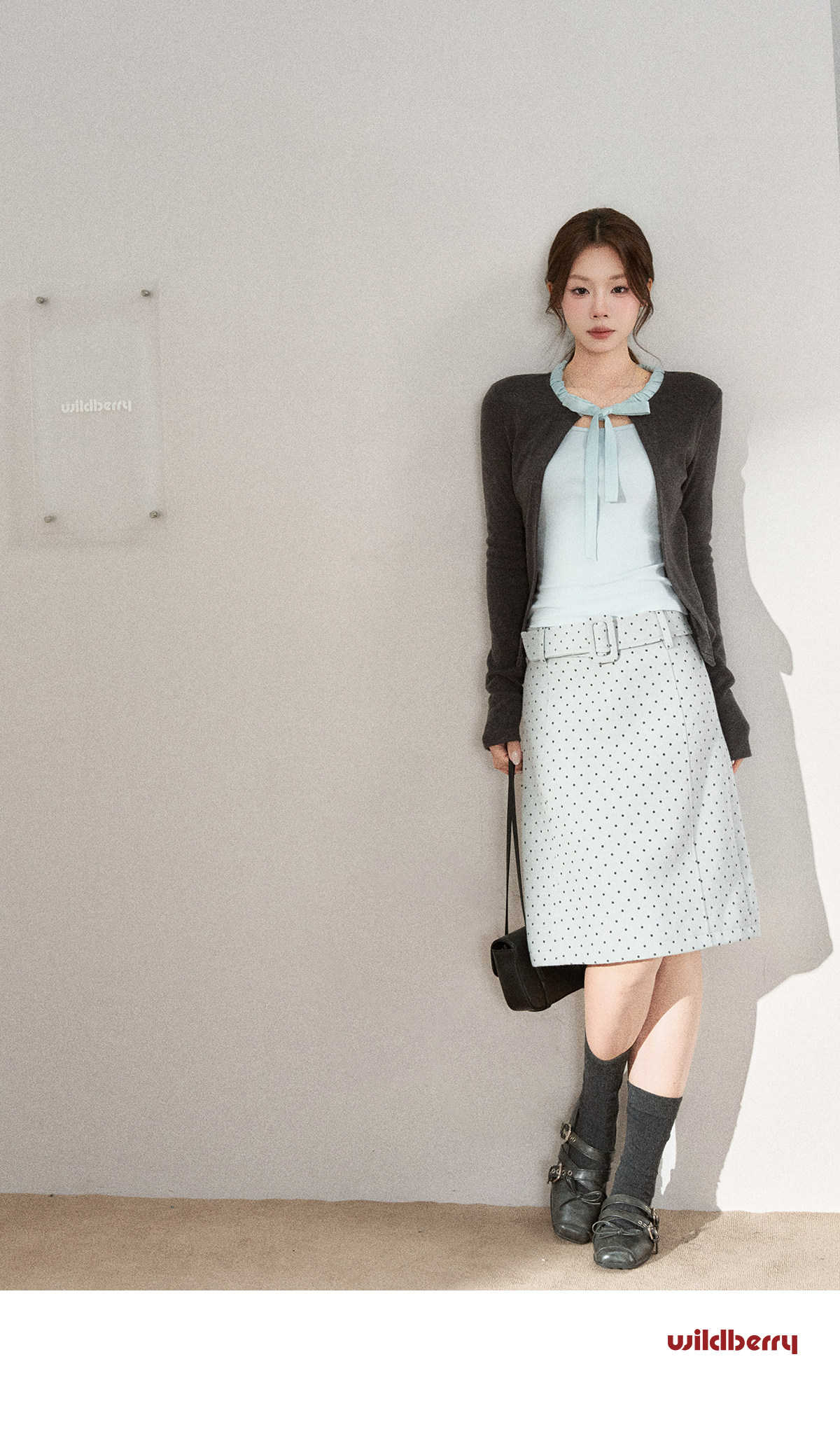 Wildberry Polka Dot Belted A-Line Midi Skirt