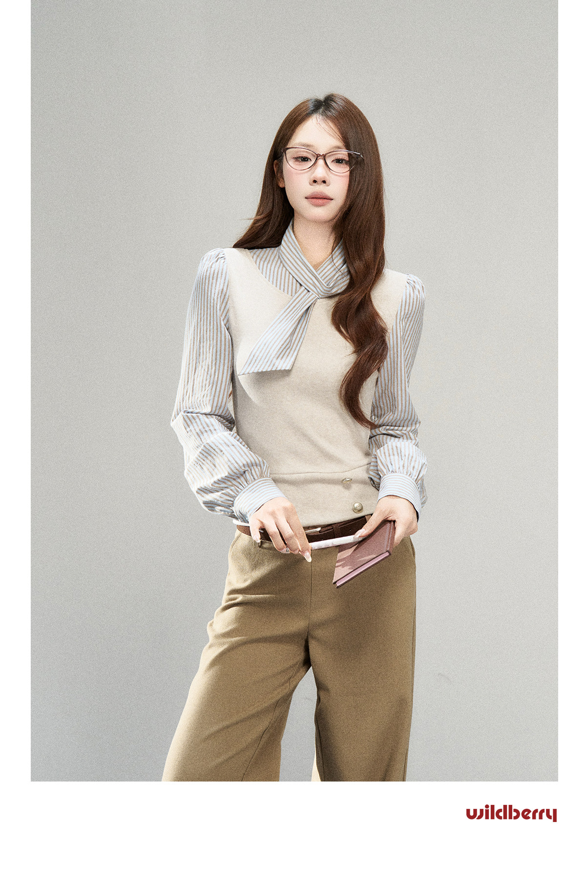 Wildberry Striped Tie-Waist Faux Two-Piece Shirt