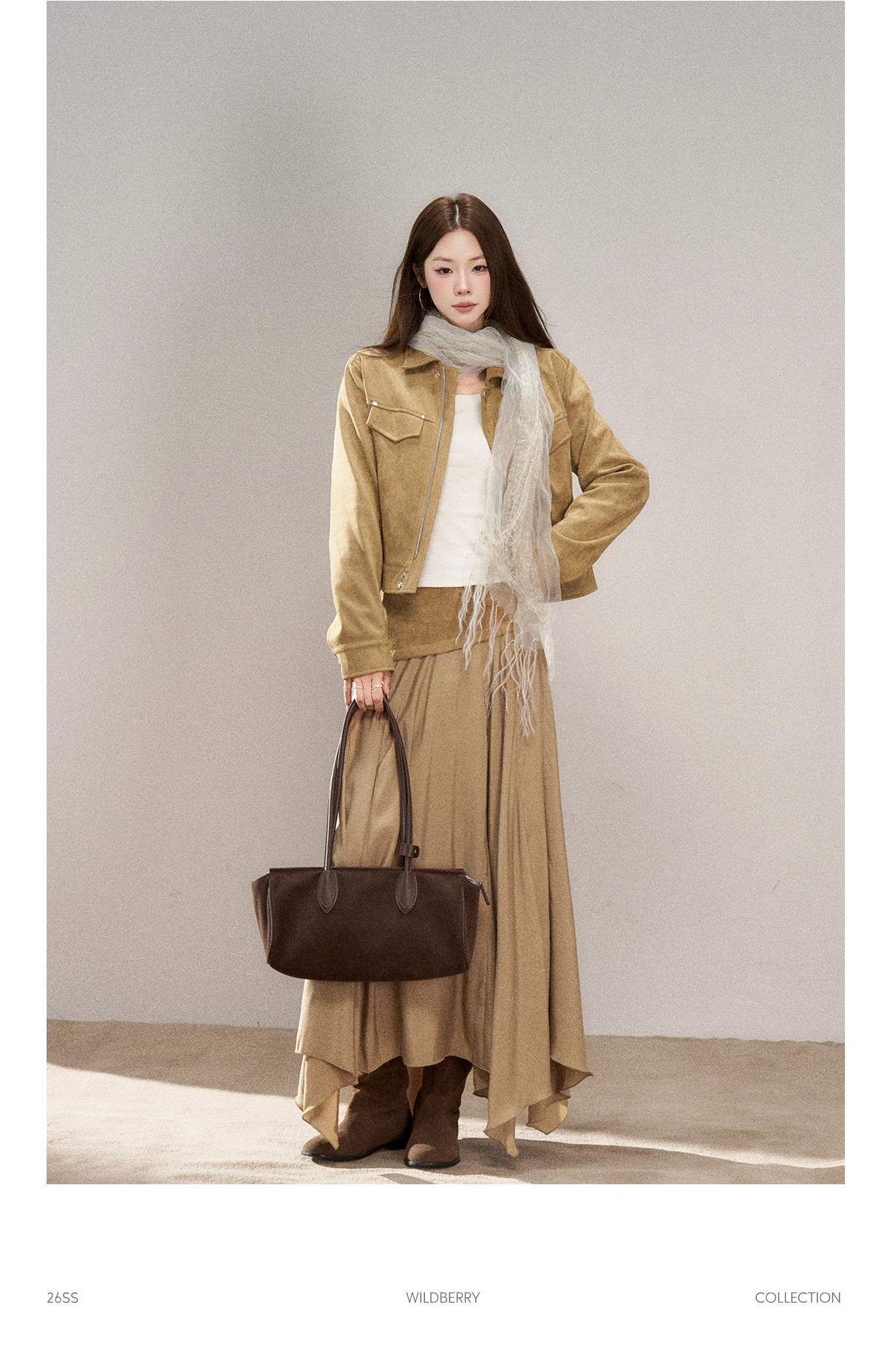 Wildberry Khaki Asymmetrical High-Waist Midi Skirt