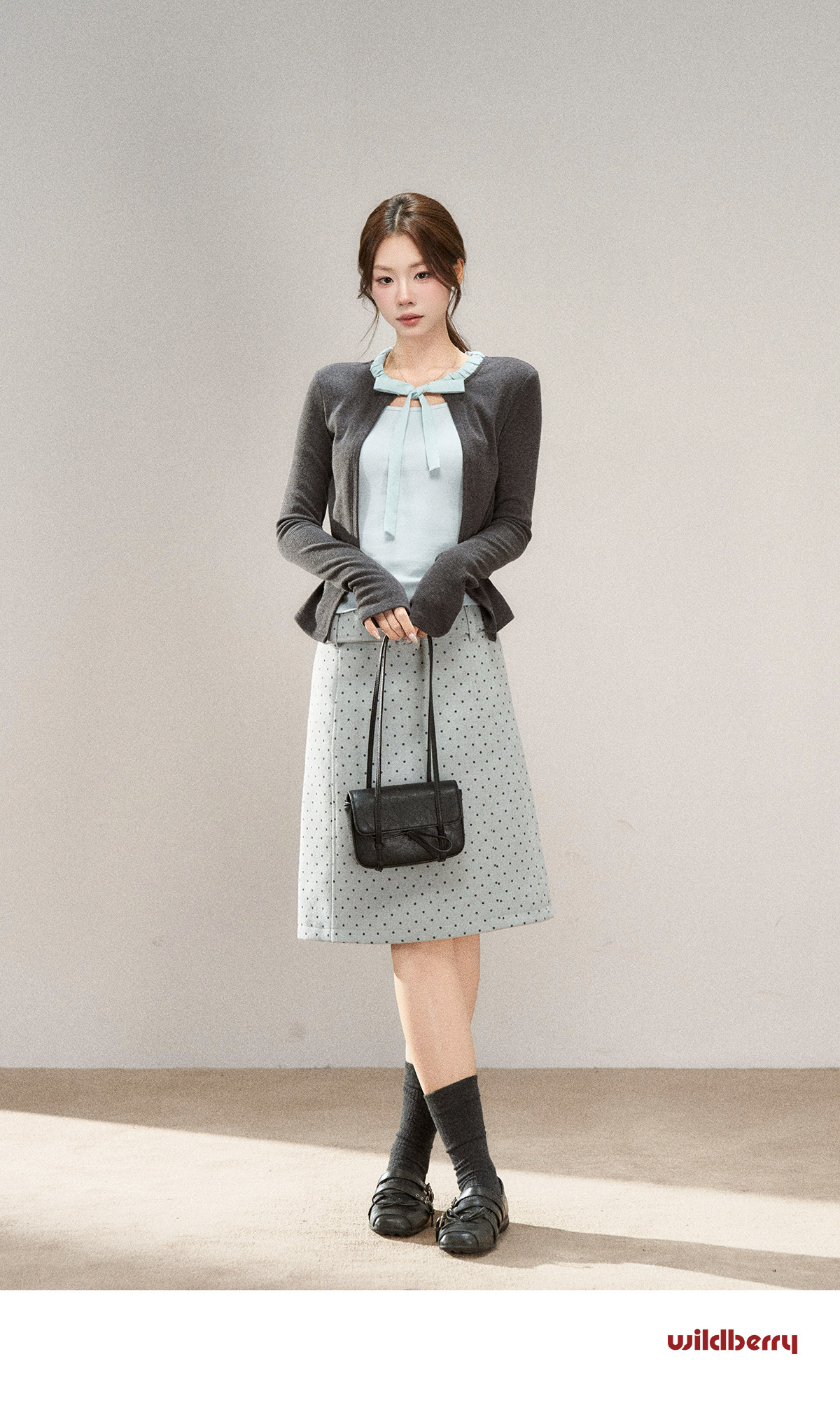 Wildberry Polka Dot Belted A-Line Midi Skirt