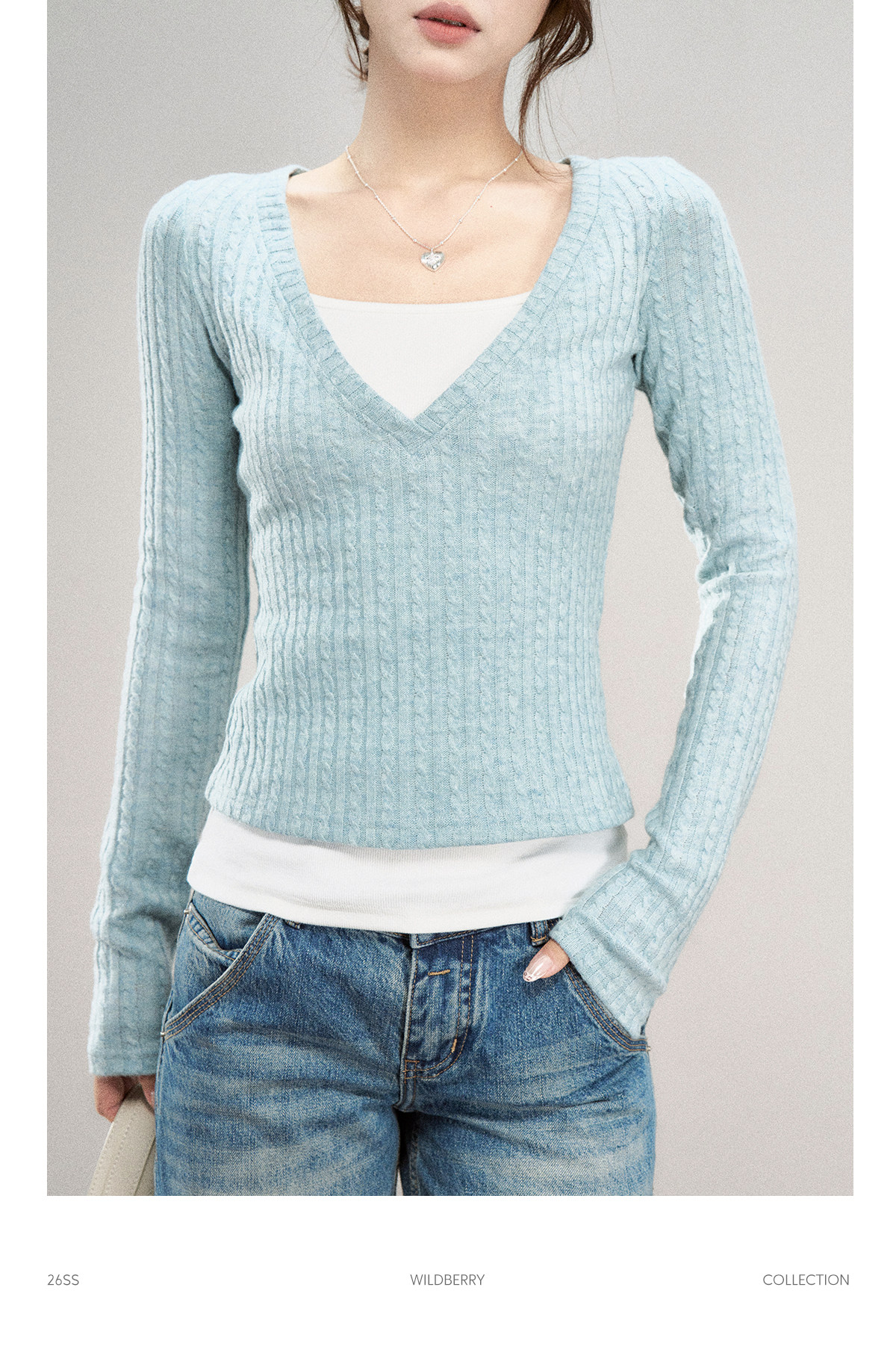 Wildberry Faux Two-Piece V-Neck Ribbed Knit Top