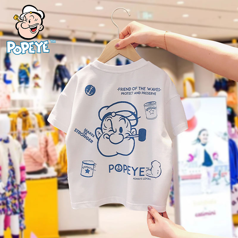 Popeye Boy and Girl Short Sleeves T - shirt Baby Clothes 2023 New Summer Children's Bowl Clothes
