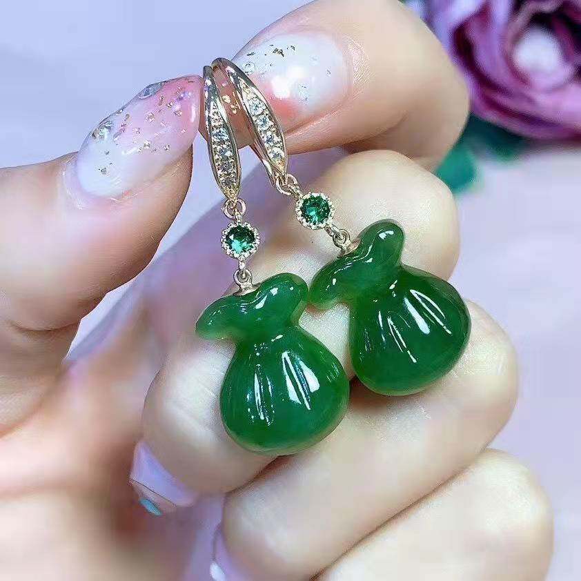国庆送礼新风尚!天然和田玉耳坠,18K金镶嵌,送给最爱的她💖-耳饰-淘宝百科网