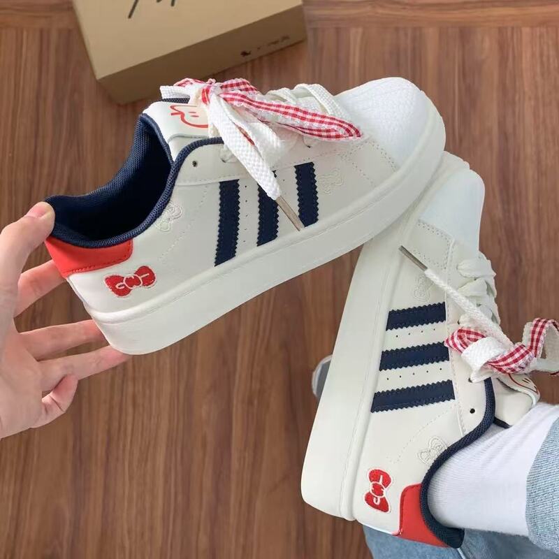 New White, Blue, and Red Apple Bowknot Loafers for Women ins Wear-Resistant Squeaky Sneakers with Thick Soles and Height-Increasing Casual Shoes