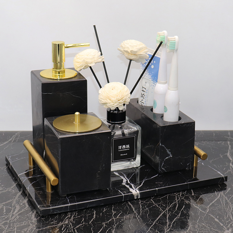 Marble light luxury bathroom five-piece set wash set Nordic hotel powder room lotion press bottle set