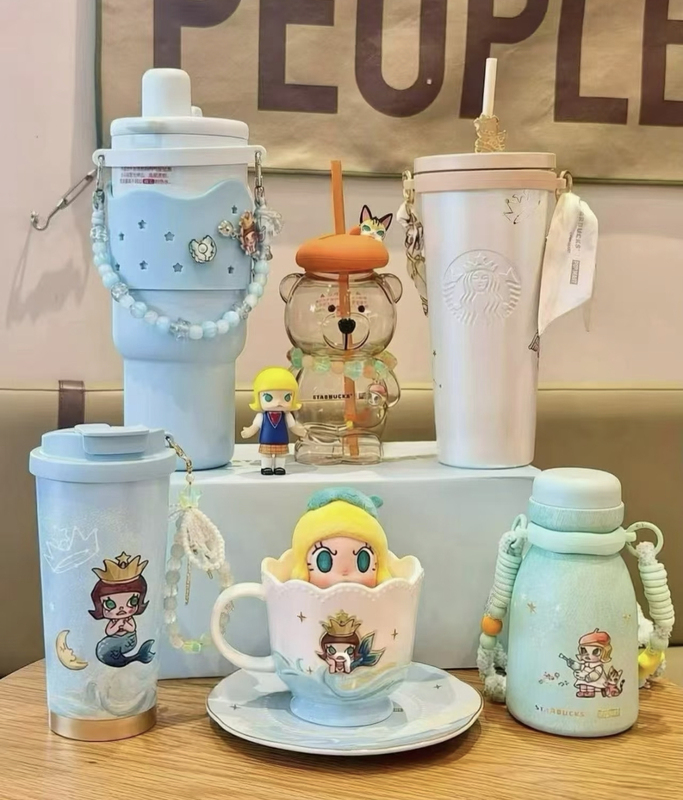 Starbucks Cup Bubble Mart Molly Cartoon Fantasy Ocean Glass Straw Travel Coffee Mug
