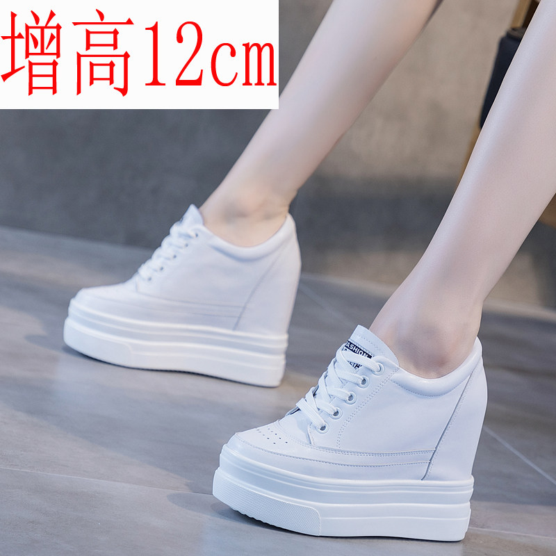 Spring and summer small men's inner heightening women's shoes ultra-high heel wedge heel hole shoes cm leather breathable white shoes 12cm
