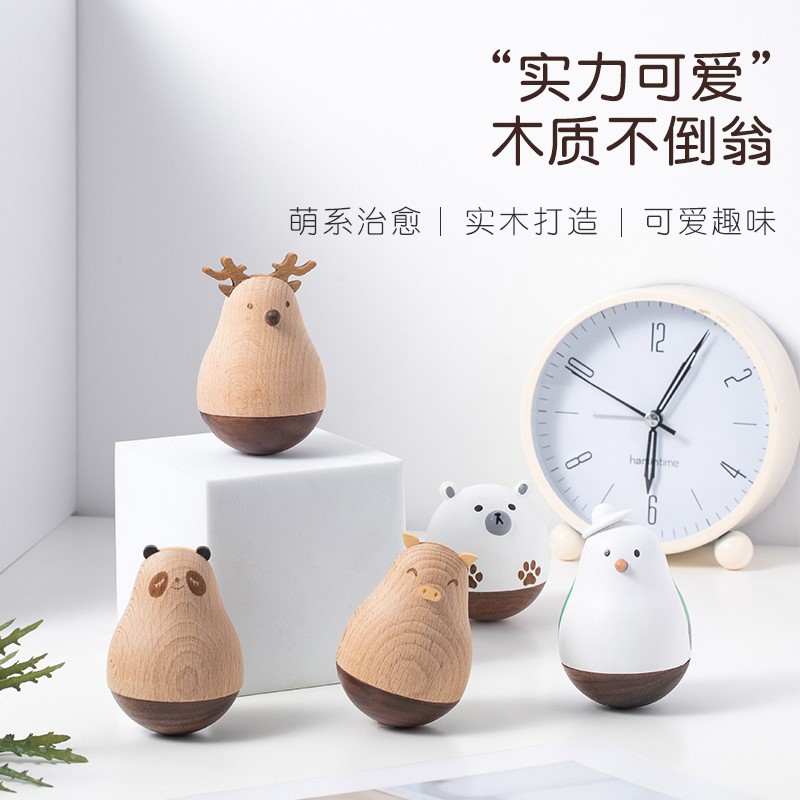 Creative cute tumbler Pendulum Pieces Desk Face Decoration New Year Wooden Birthday Gifts Send Men And Women A Little Gift Z