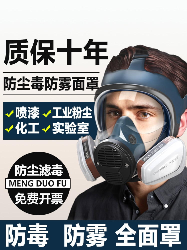 Full-Face Gas Mask for Toxic Gases, Spray Painting, Hydrogen Sulfide, Chemical Plants, Fully Enclosed, Carbon Monoxide Protection