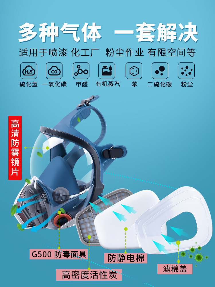 Full-Face Gas Mask for Toxic Gases, Spray Painting, Hydrogen Sulfide, Chemical Plants, Fully Enclosed, Carbon Monoxide Protection