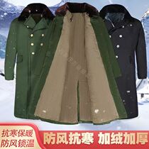 Military green thickened cotton coat for men and women winter extended cold-proof coat detachable coat plus velvet labor protection cotton coat