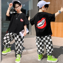 Boys summer clothing suit 2022 New CUHK child tide nets red black short sleeves Two sets of boy foreign air