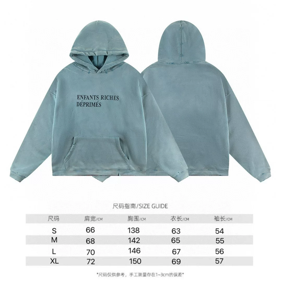 [Enfants Riches Deprimes新款ERD做旧破坏水洗虫洞连帽衫短宽卫衣]