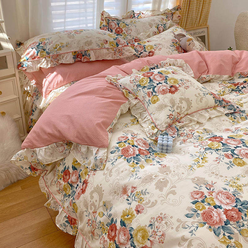 Princess style four-piece bed skirt girl heart bed sheet quilt cover cotton bed cover bedding 4