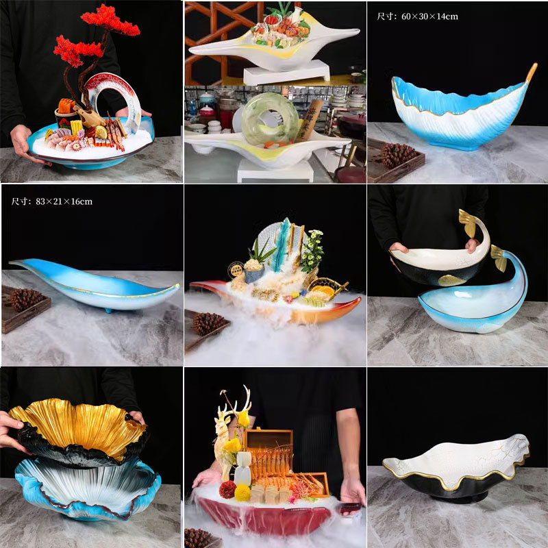 Salmon-Themed Seafood Platter, Trendy Tableware, High-End Sashimi Display, Decorative Resin Ice Tableware