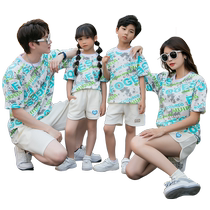 Fried street parent-child clothing summer clothing for a family of three and four 2024 new trendy mother-child clothing whole family sportswear set