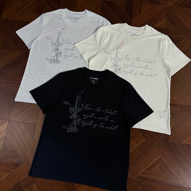 Rtimfd Second Generation Flower Candle 2.0 Printed Lyocell Fiber Oxygen Short Sleeve Hong Kong Design Regular Shoulder Ice Feeling T-Shirt for Summer