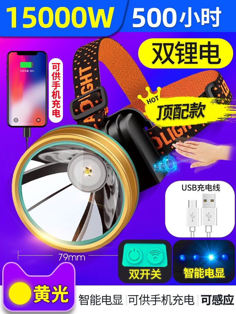 Headlight strong light charging super bright split head-mounted night fishing lamp outdoor waterproof super long battery life xenon miner's lamp