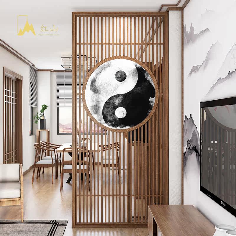 New Chinese screen partition living room home door cover entrance door wooden decoration solid wood bedroom partition wall