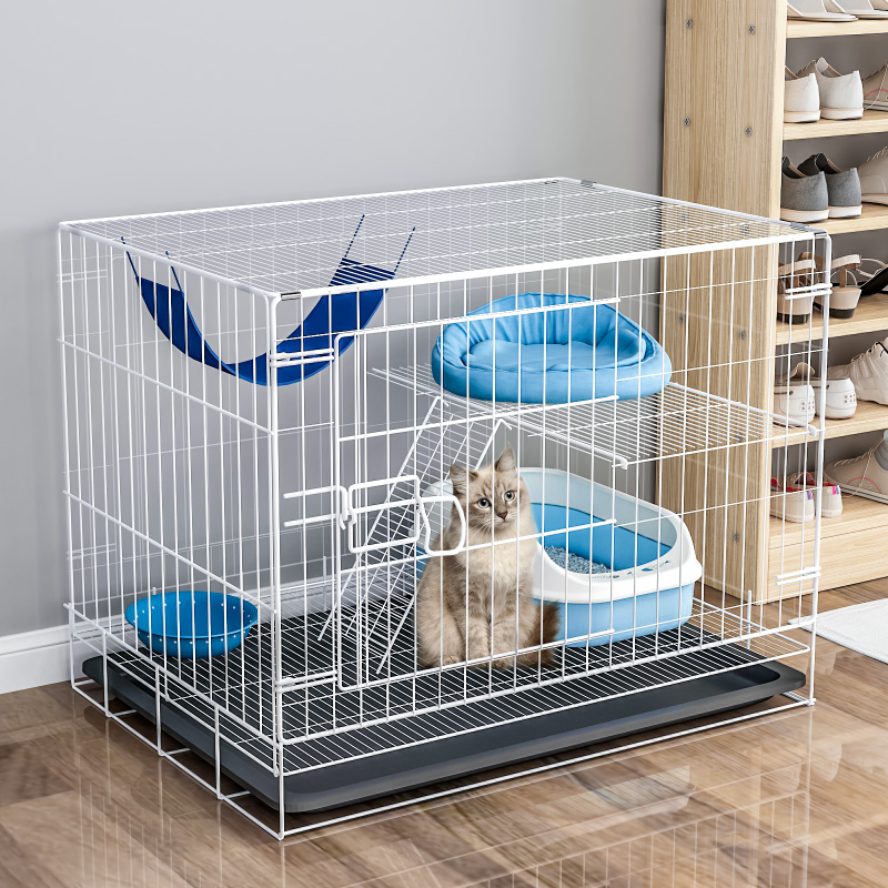 Kitty Cage Home Indoor Free Space Folding Double Layer Encrypted Cat Cage Young Cat With Toilet Integrated Cat Iron Cage 