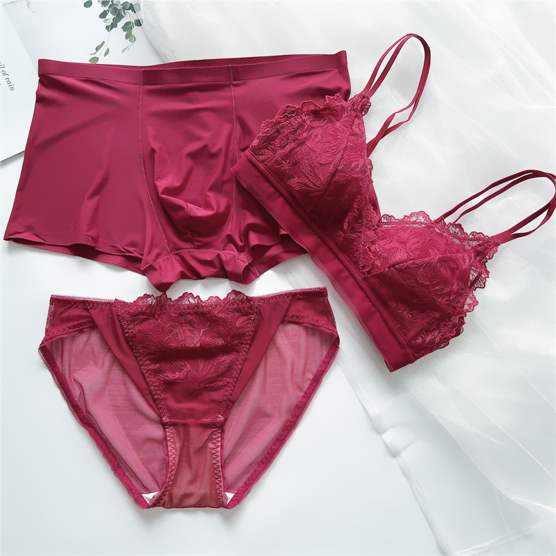 All beauty no steel ring men and women couples underwear red ice silk couples wedding natal year underwear set