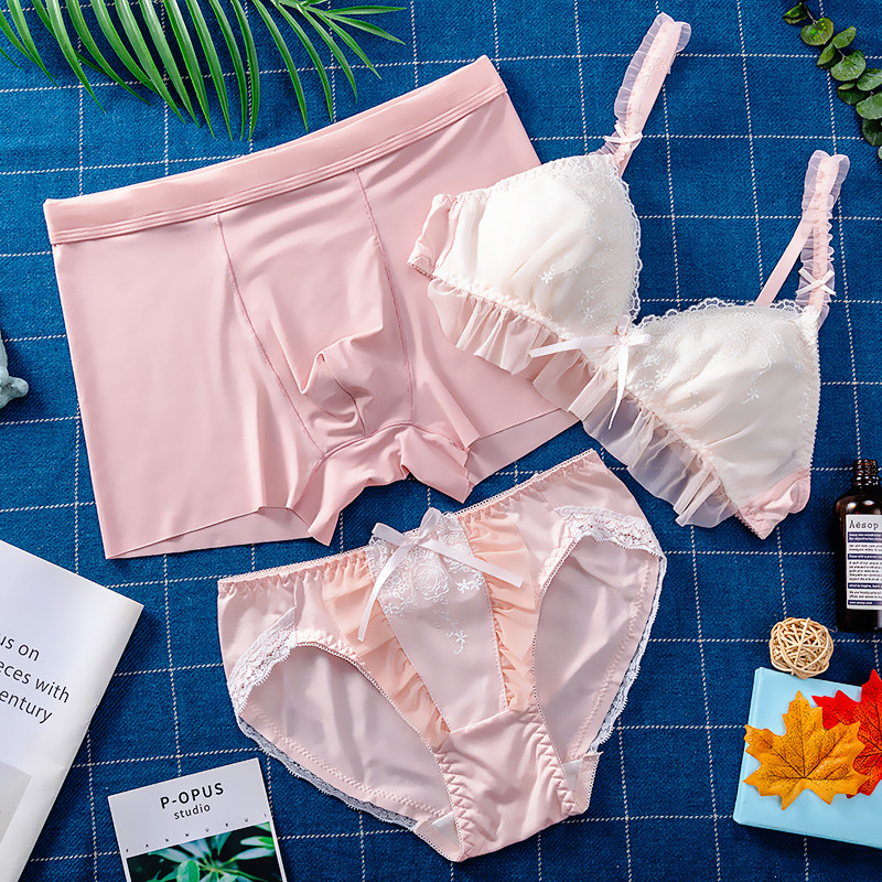 All beauty new couple underwear three-piece set with underwear straps bra ice silk couple underwear cute couple
