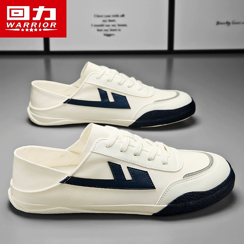 Pull-Back Canvas Shoes for Men, Versatile Casual Slip-On Sneakers for Summer, Driving, Sports, Closed-Toe Half-Slippers with Heel Support