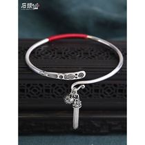 Foot Chain Woman Summer Pure Silver Silver Bracelet Woman Pure Silver Ancient Wind Foot Chain Retro Engraving Flower Pattern Flow Su Pendant Opening Adjustable