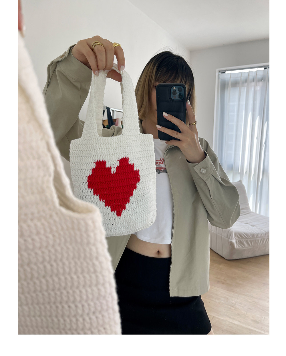 товар из китая 【纯手工】adoor 2色可爱爱心迷你手拎包妈妈手工钩织欧美ins毛线 OTHER
