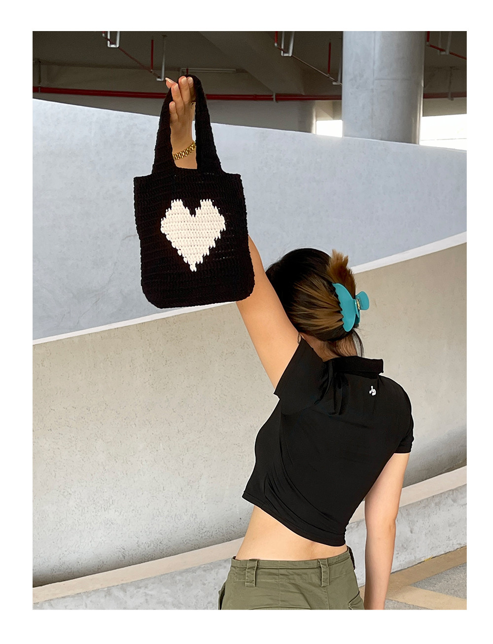 товар из китая 【纯手工】adoor 2色可爱爱心迷你手拎包妈妈手工钩织欧美ins毛线 OTHER