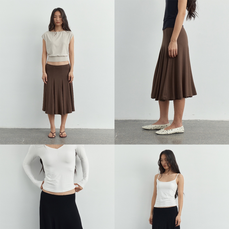 A Door 2-Color Stretchy Skirt Lillian Is Soft and Skin-Friendly, Basic Pleated Double-Layer Low-Waist Skirt