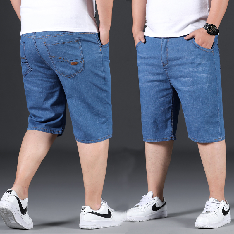 Summer thin denim shorts men's five-point pants loose straight five-point pants middle-aged plus size fat fat man breeches