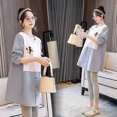 Western style maternity clothes Spring and autumn fashion T-shirt mid-length dress long-sleeved top sweater maternity suit