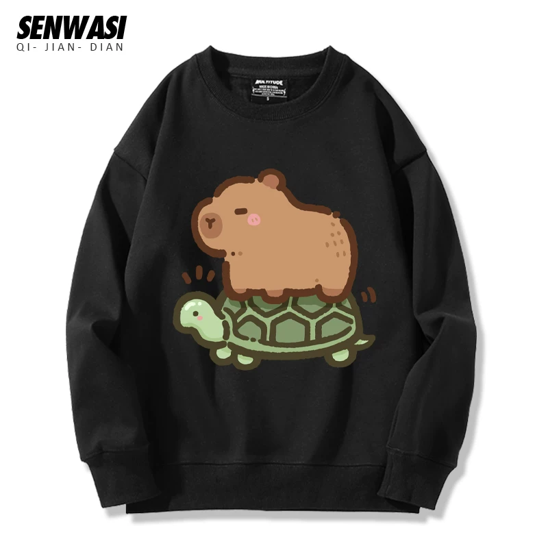 Милоe и симпатичное: кепка Kapibara Capybara Jun Oogway с круглым вырезом, толстый хлопок, футболка для мужчин и женщин, универсальная стильная повседневная одежда