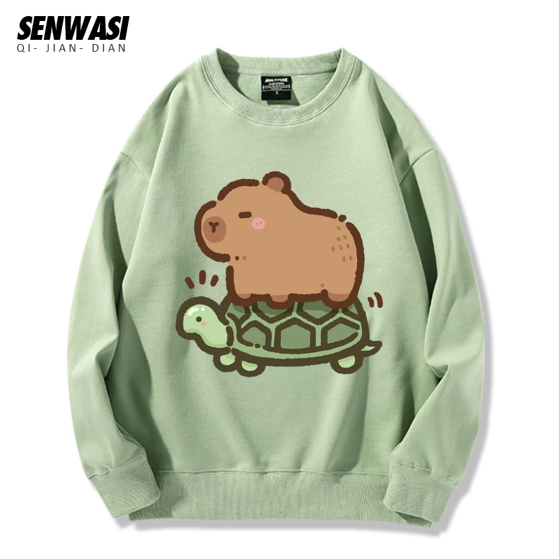 Милоe и симпатичное: кепка Kapibara Capybara Jun Oogway с круглым вырезом, толстый хлопок, футболка для мужчин и женщин, универсальная стильная повседневная одежда
