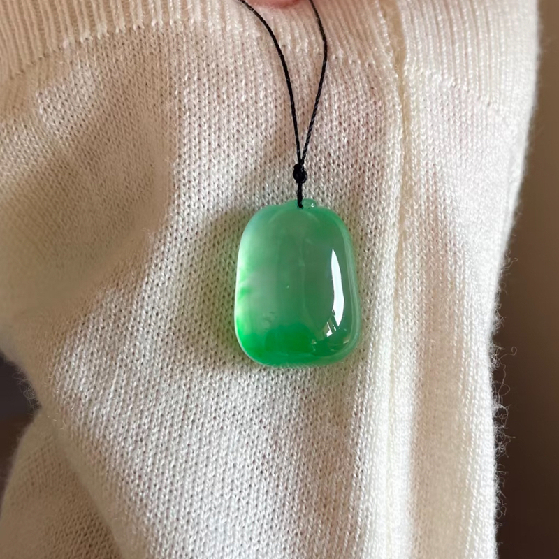 Ice-Type Floating Green Lucky Melon Jade Pendant, Myanmar Old Mine Natural A-Grade Genuine Ice-Clear Floating Flower Muna Green Piece