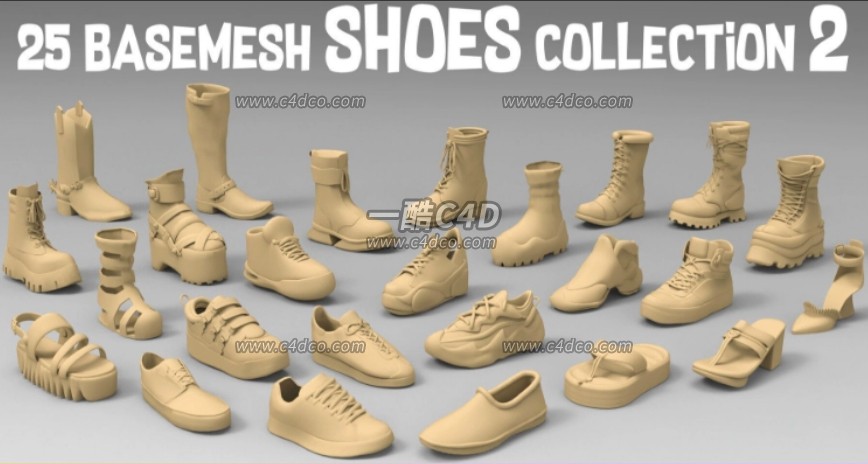 25款C4D/blender男女款各季节穿的运动鞋靴子高跟鞋拖鞋等3D模型素材