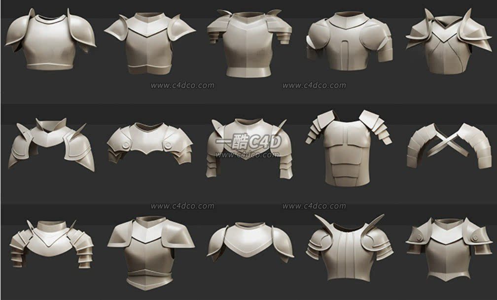 一酷C4D 卡通士兵上身甲胄盔甲服饰3D模型
