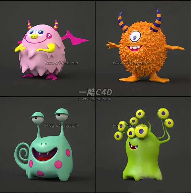 一酷C4D 卡通可爱搞怪小恶魔3D模型