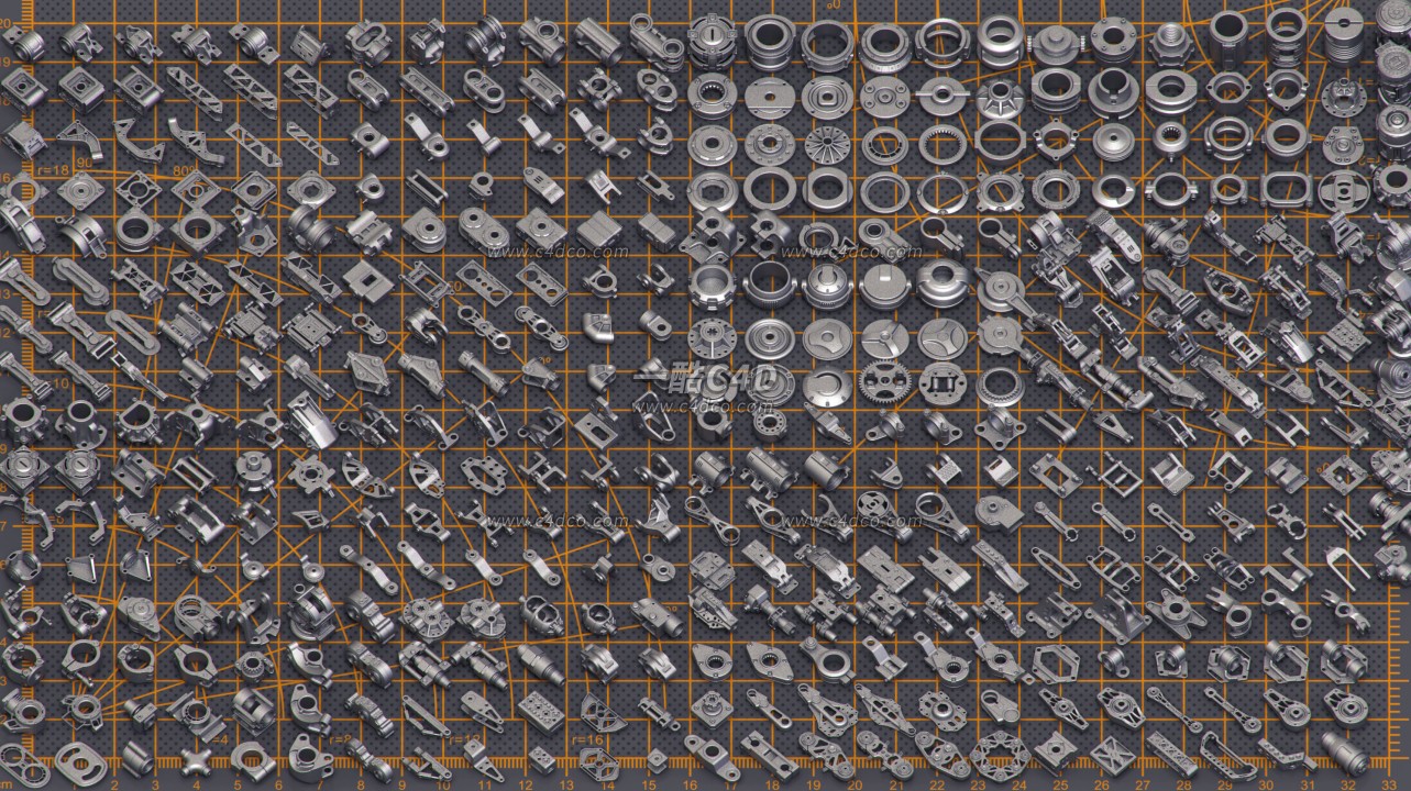 一酷C4D 400款机械设备零部件配件3D模型