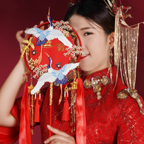 Original ancient style bridal group fan Wedding Xiuhe clothing Xi fan Chinese high-end finished double-sided diy material bag