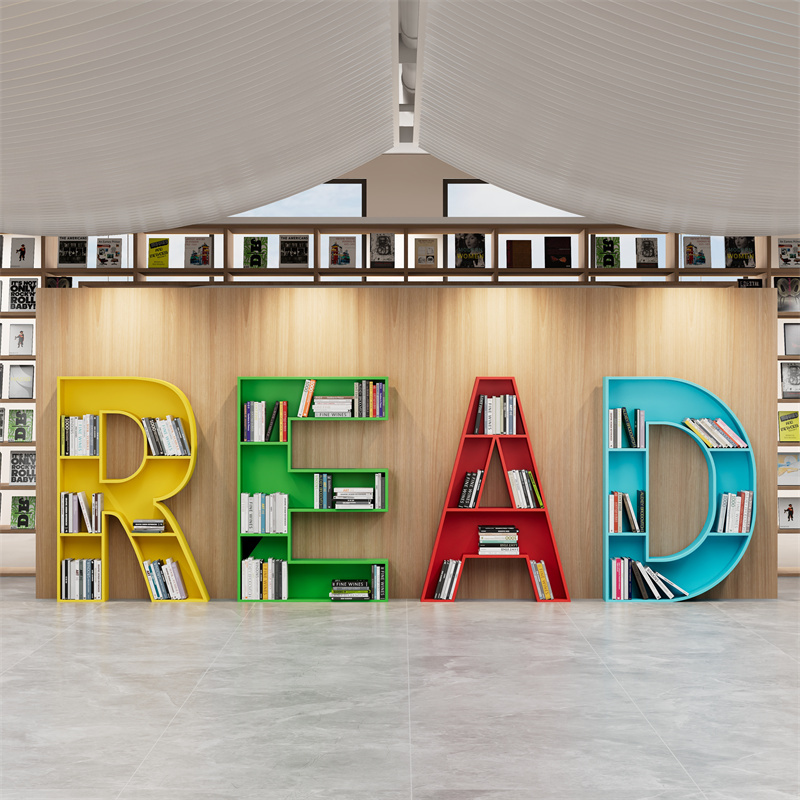 Creative Wrought Iron Alphabet and Number Floor-Standing Bookshelf, School Display Rack, English-Style Wall-Mounted Shelf for Kindergarten
