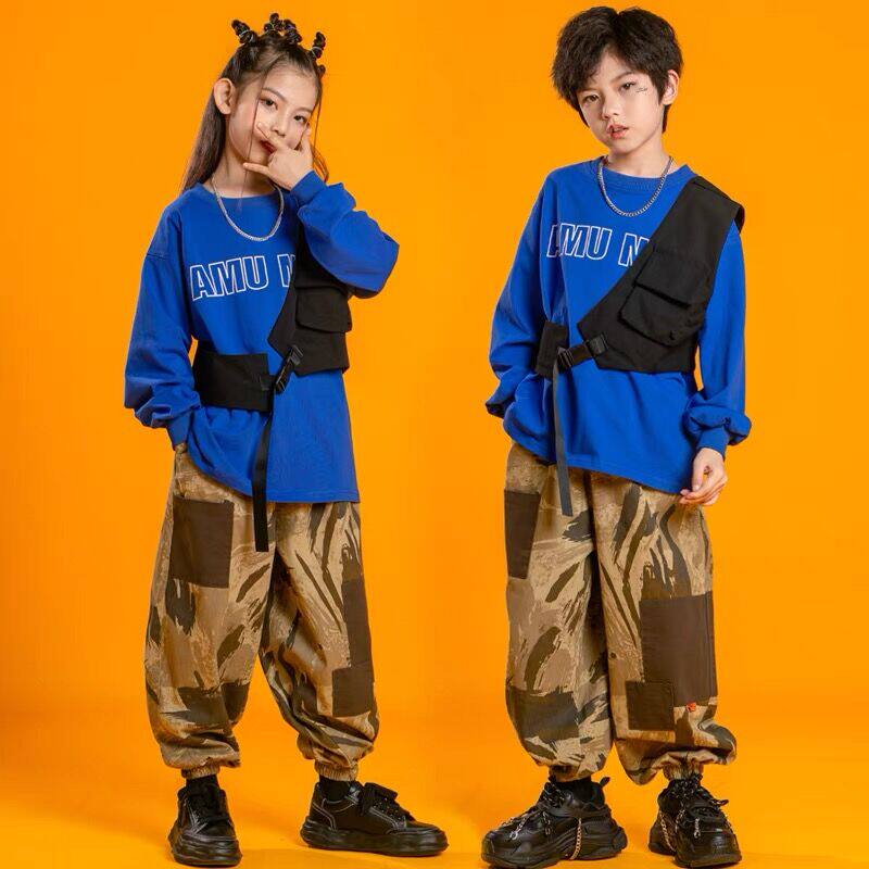 Boy Hip Hop Street Dance Out of Tidal Cards Kan Shoulder Horse Chia Autumn Necropolis Suit Children Camouflan Frame Subdrum Performance Suit