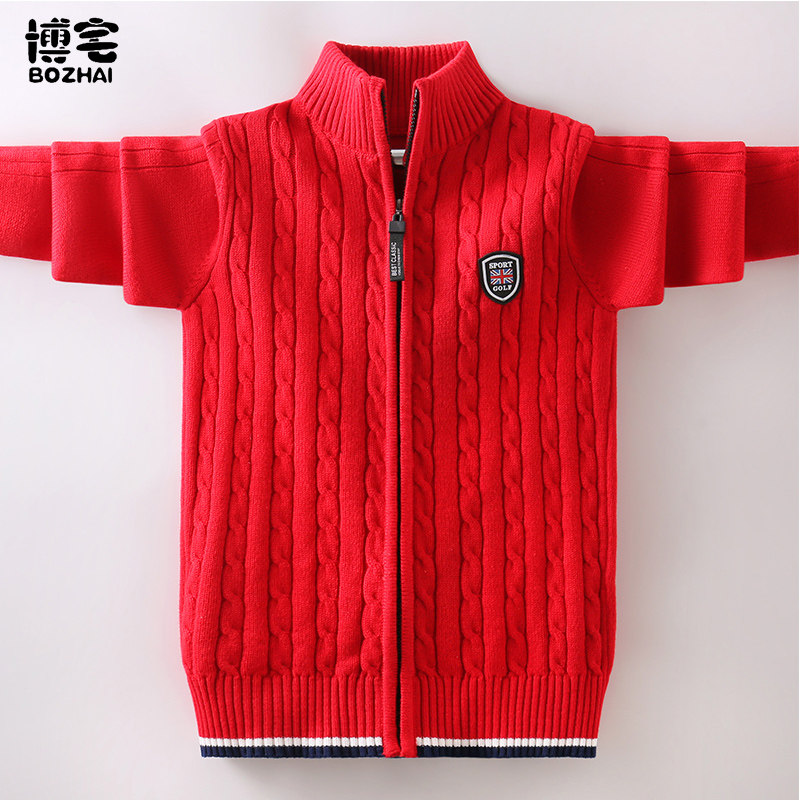 Boy cardiovert sweatshirt pure cotton autumn and winter style high collar children's knitted sweatshirt for boys CUHK Hygienic Clothes Thickening Tide