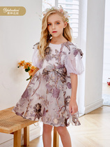 Yallinda Silk in childrens tennis gown dress girl lotus leaf side dress with dress 2022 summer birthday banquet dress dress