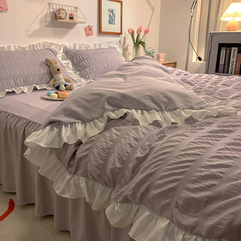 Korean water washing cotton sheet four pieces of princess wind female heart in a sleek dorm three - piece suite suite of bedding 4