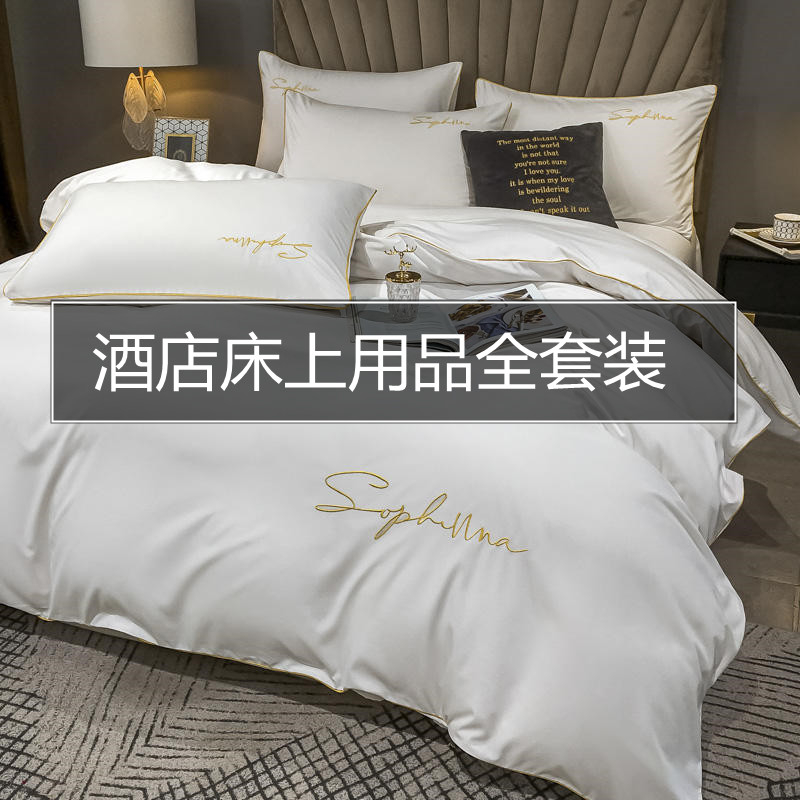 Hotel bed bedding Seven sets with quilted pillows full suit with quilt core pillow core guesthouse Minjuku full set-Taobao