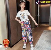 @ Xiao Yiyi childrens wear Douyin same cartoon bear suit girl Summer new suit short sleeve anti mosquito pants thin