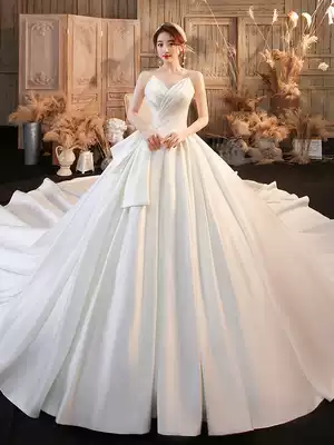 Bandeau satin wedding dress 2021 new court style high-end sense large trailing bride main yarn summer temperament female Korean style